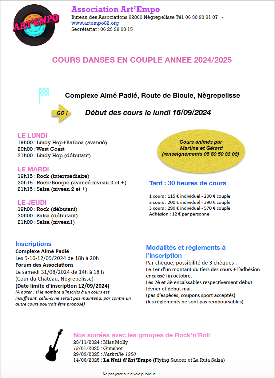 Modif cours danses adultes 24 25